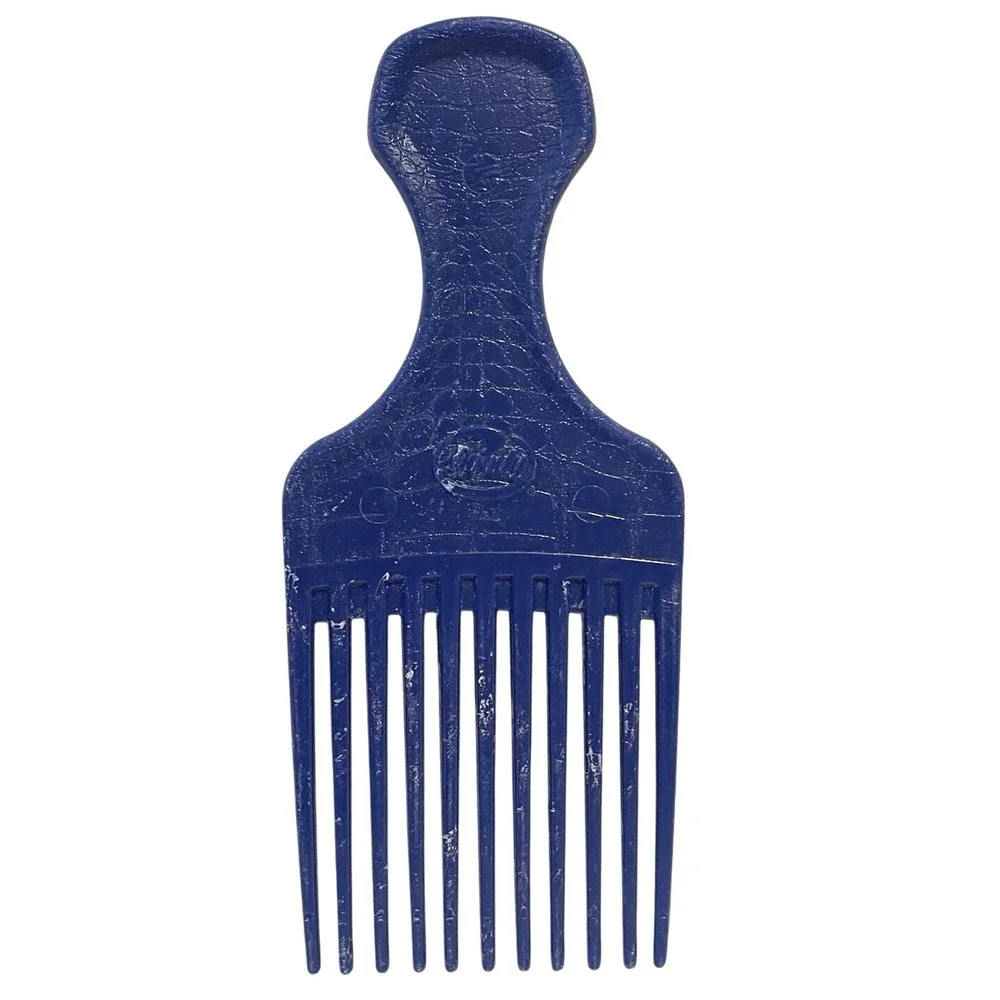 Vintage Used Goody Large Blue Lift Hair Pick Faux Croc Snake Skin Leather